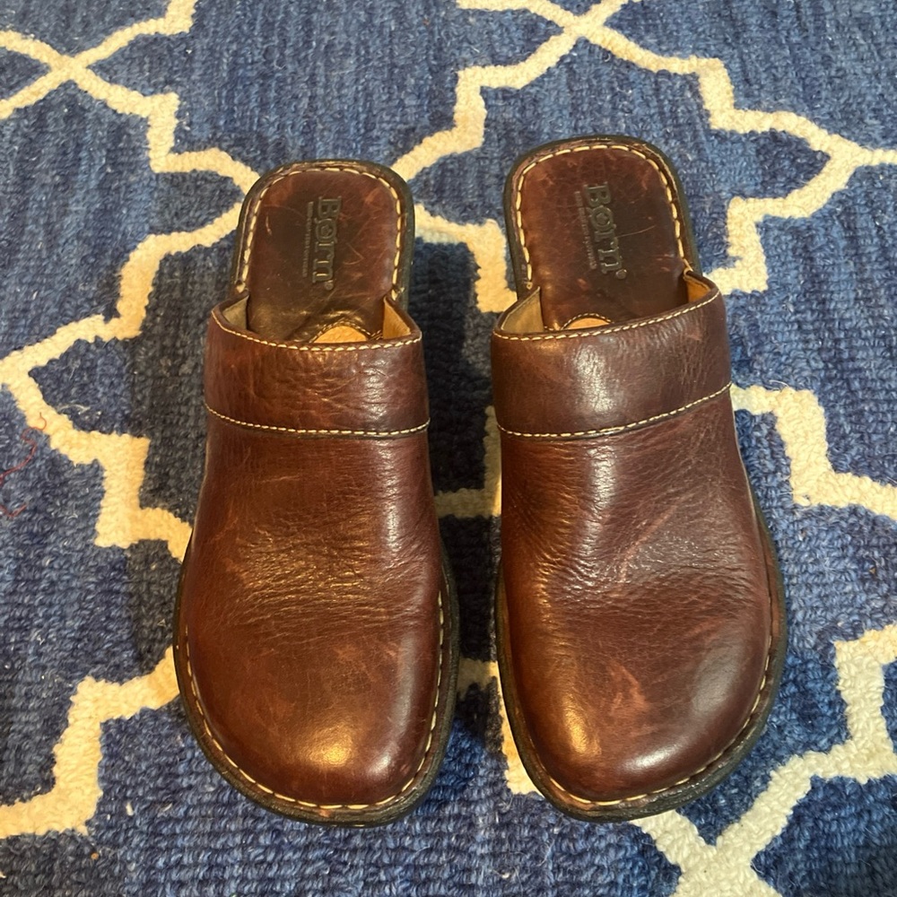 Born Brown Leather Mules